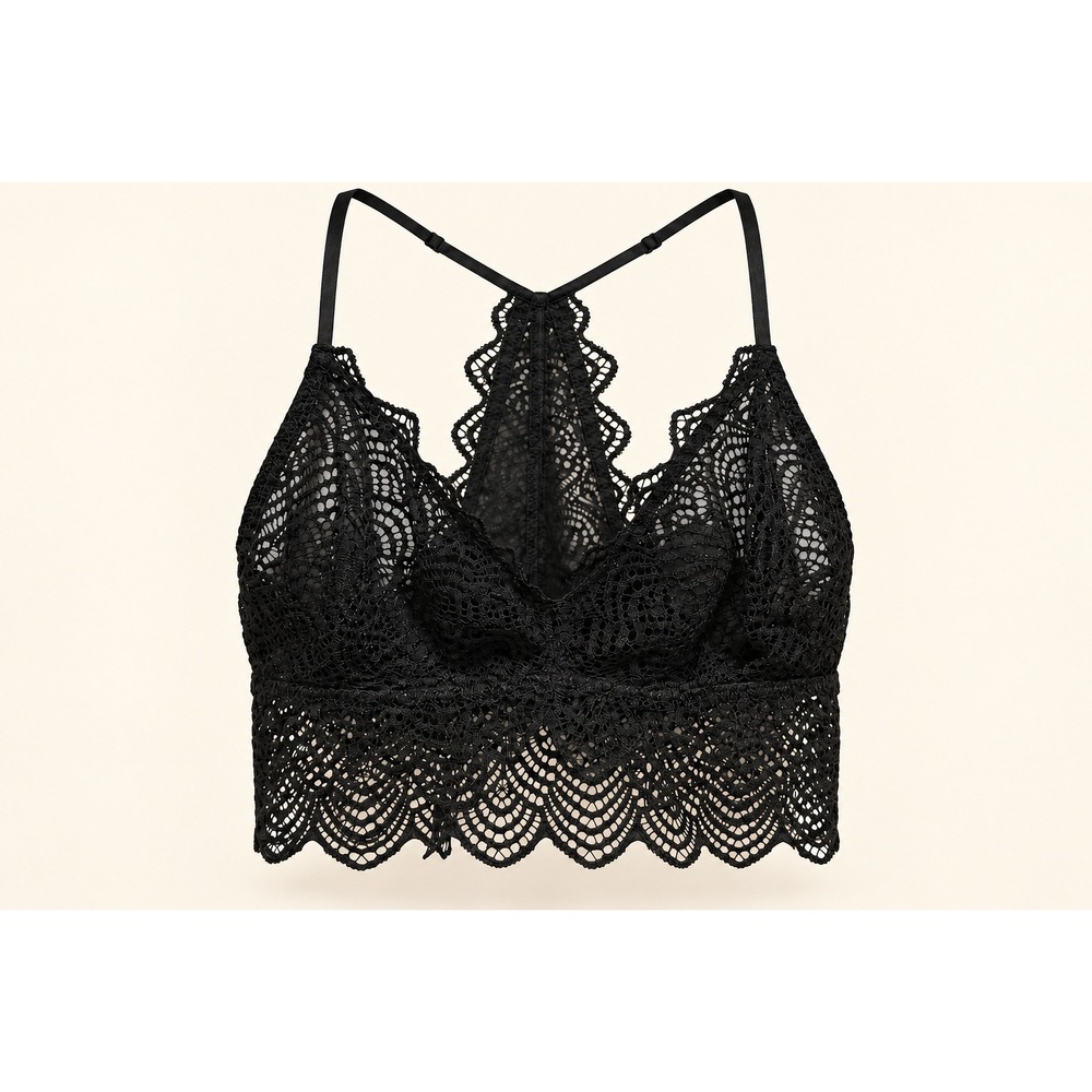 Aerie Lace Longline Racerback Bralette Womens M Black Dark Romantic Coquette NWT